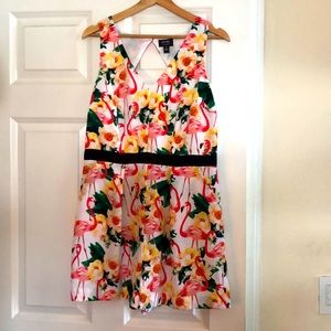 🦩🦩Flamingo Tiki Romper Shorts with Pockets! 🦩🦩 EUC Nicole Miller